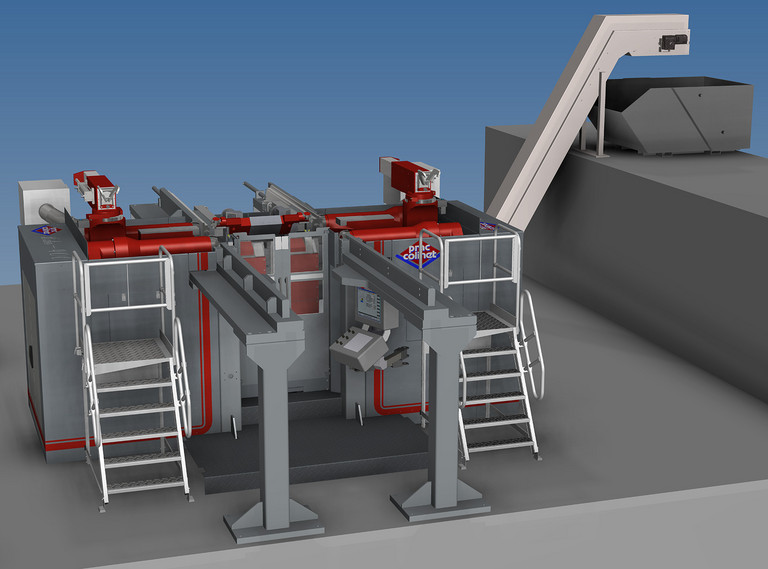Modello CAD del tornio per ruote di treni.
